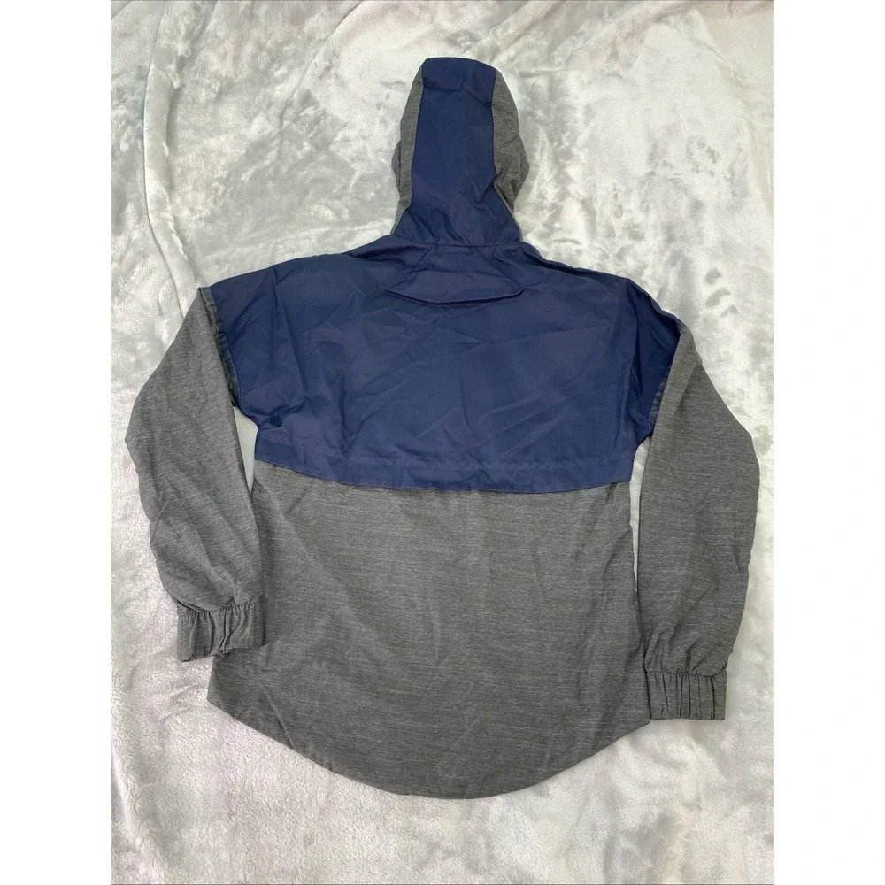 Nike Windrunner Jacket Womens Small Navy Blue‎ Grey Hooded Full Zip Windbreaker